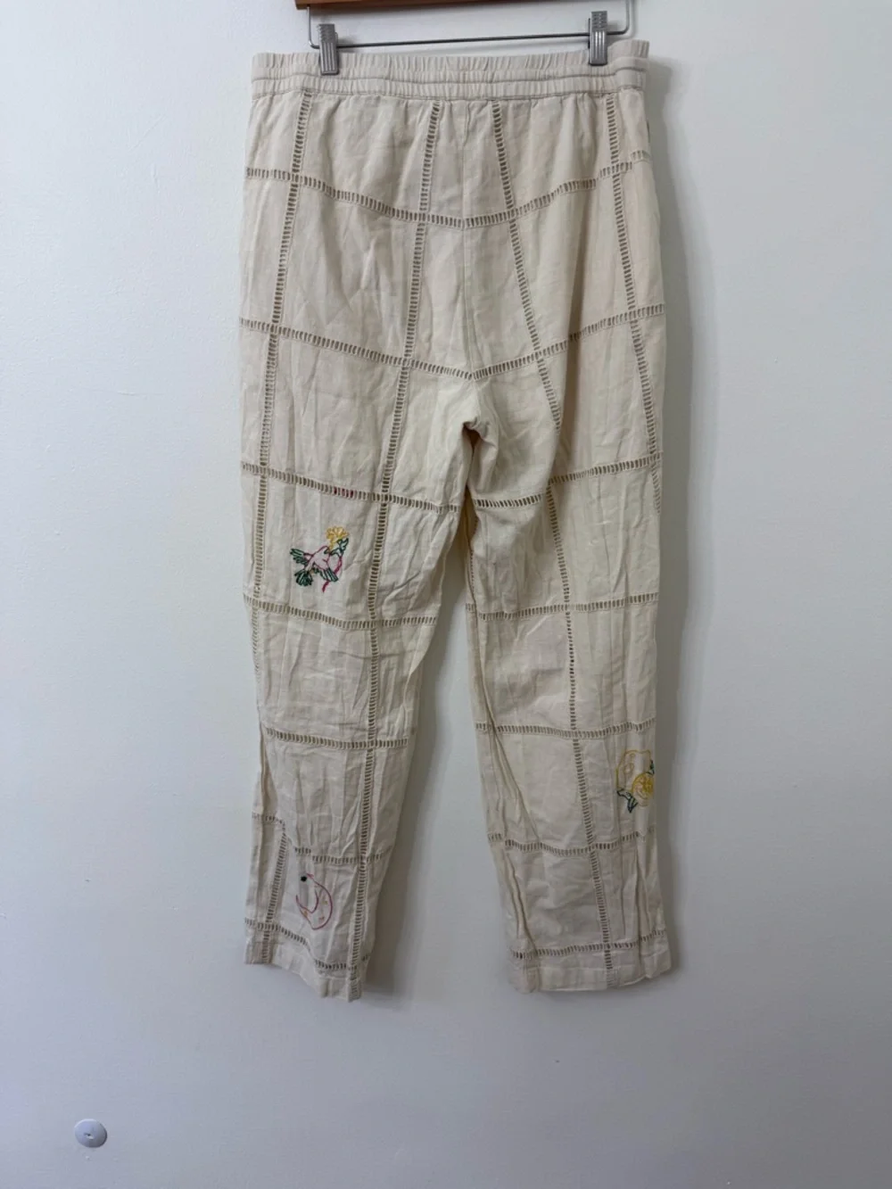 {L} Zara Summer Wardrobe ‘24 Cream Embroidered Floral Lounge Pants
